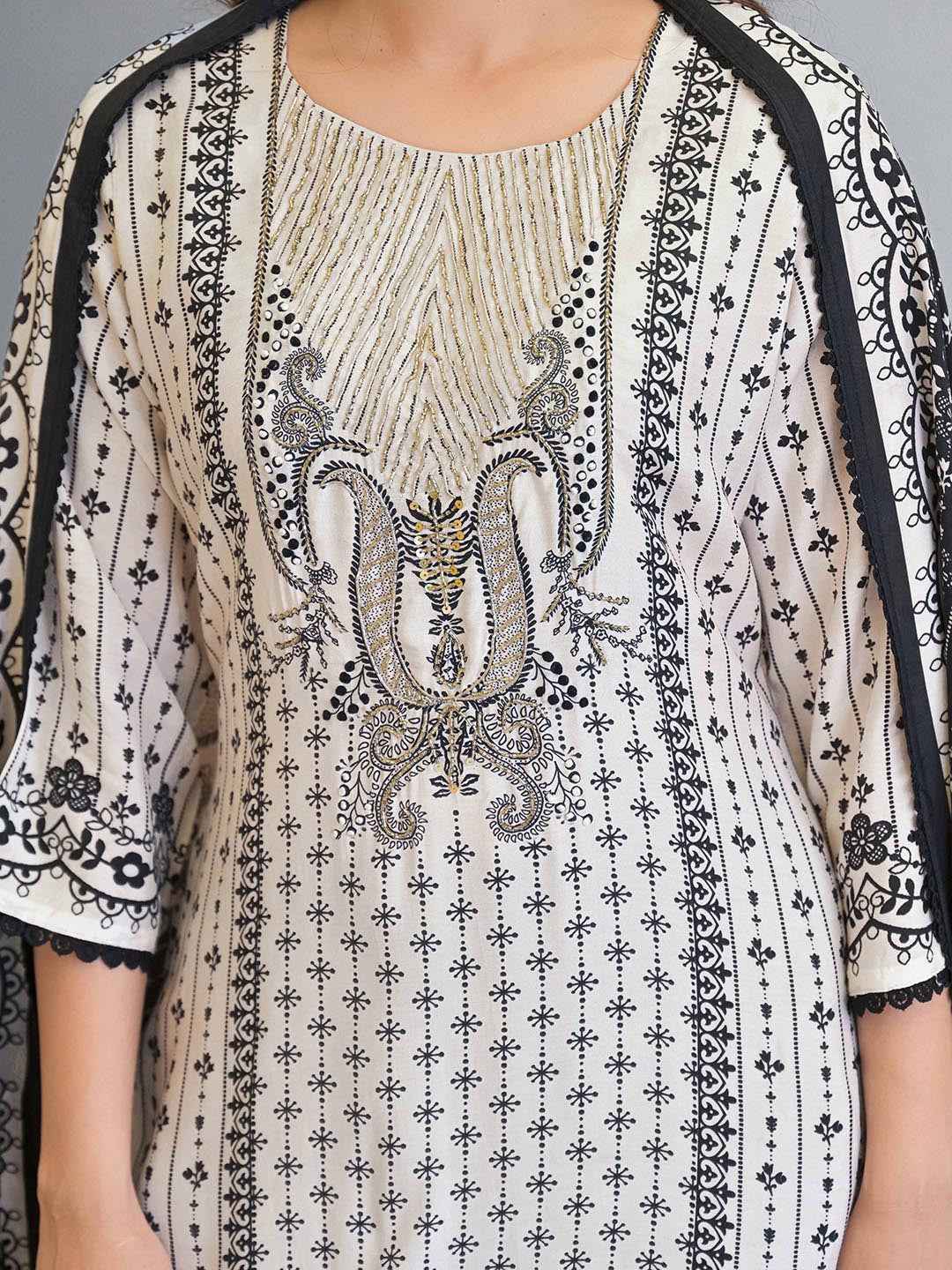 Black & White Embroidered  Kurta Set with Dupatta – The Layer Stories