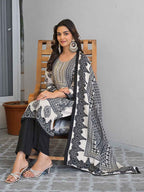Beige Black Embroidered Suit Set with Dupatta – The Layer Stories