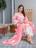 Pink Floral Printed Motifs Kurta Set for Women - TLS