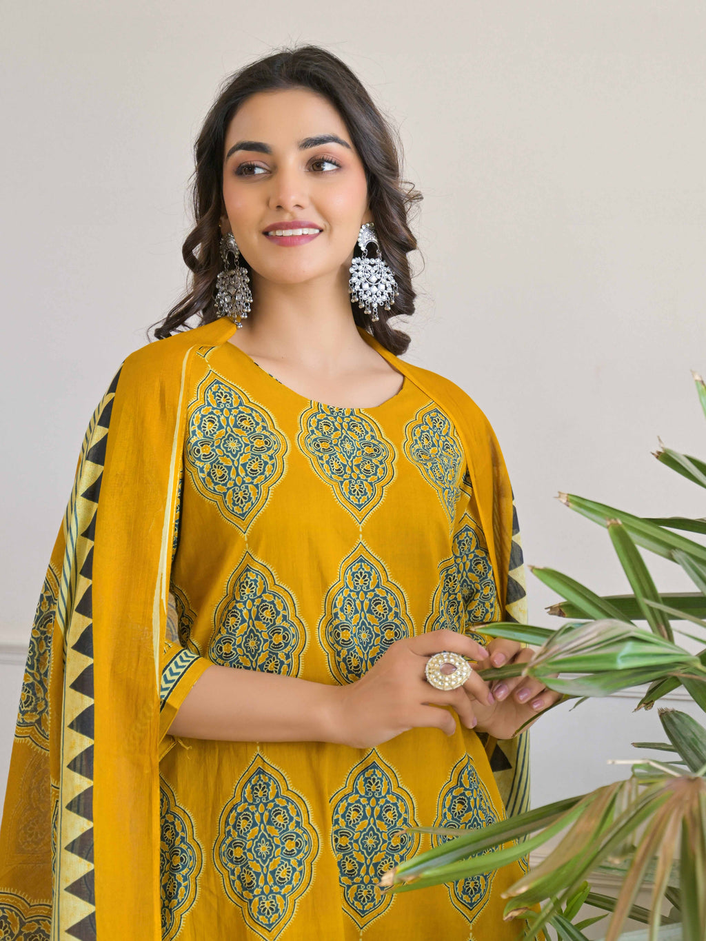 Floral Geometric Printed Kurta Set for Women - TLS