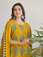Floral Geometric Printed Kurta Set for Women - TLS