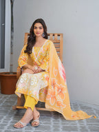 Yellow Floral Printed Motifs Kurta Set for Women - TLS