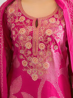 Pink Floral Thread Work Kurta Set for Women - TLS