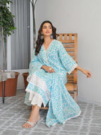Light Blue Floral Printed Motifs Kurta Set for Women - TLS