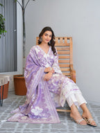 Purple Floral Printed Motifs Kurta Set for Women - TLS