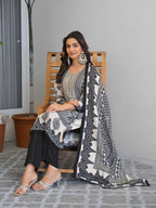 Black And White Motifs Embroidered Kurta Set for Women - TLS