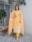 Yellow Floral Printed Motifs Kurta Set for Women - TLS