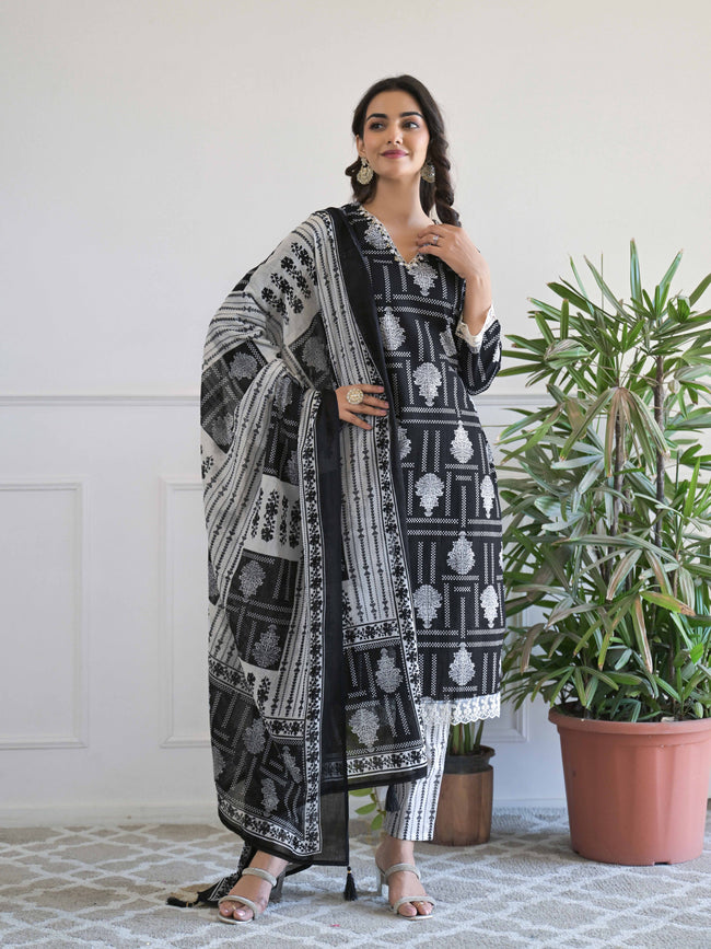 Buta Geometric Printed Kurta Set for Women - TLS Hover Image