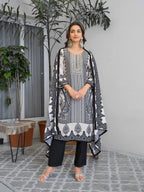 Black And White Motifs Embroidered Kurta Set for Women - TLS