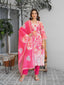 Bright Pink Floral Printed Motifs Kurta Set for Women - TLS