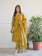 Floral Geometric Printed Kurta Set for Women - TLS