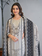 White Motifs Embroidered Kurta Set for Women - TLS