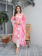 Pink Floral Printed Motifs Kurta Set for Women - TLS