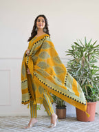 Floral Geometric Printed Kurta Set for Women - TLS