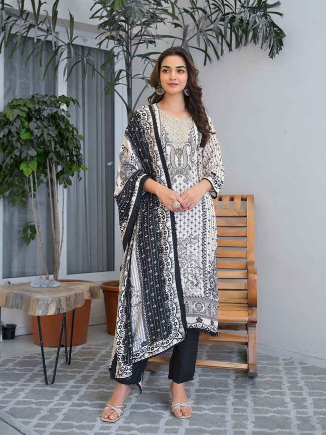 White Motifs Embroidered Kurta Set for Women - TLS Hover Image