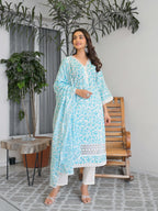 Light Blue Floral Printed Motifs Kurta Set for Women - TLS