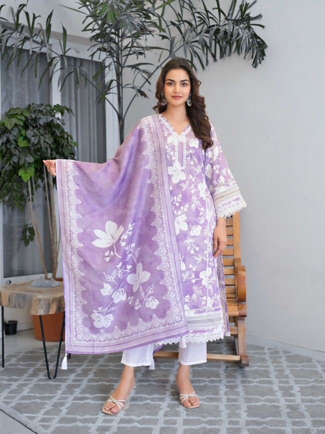 Purple Floral Printed Motifs Kurta Set for Women - TLS Hover Image