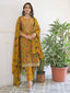 Mustard Floral Thread Work Kurta Set for Women - TLS