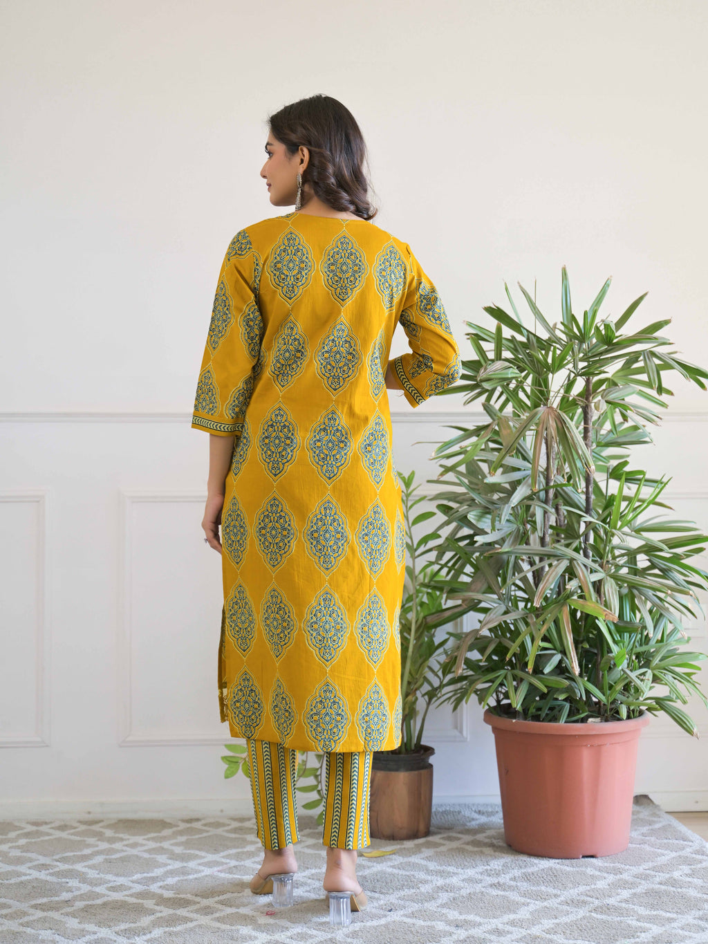 Floral Geometric Printed Kurta Set for Women - TLS