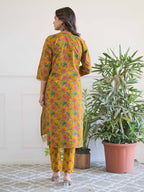 Mustard Floral Thread Work Kurta Set for Women - TLS