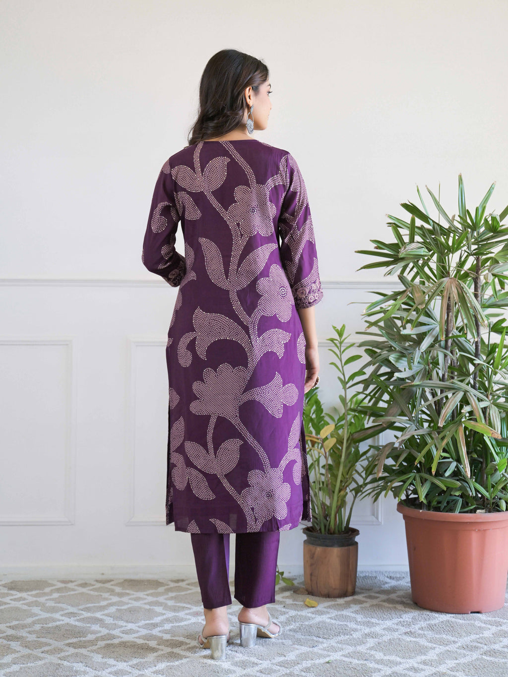Purple Floral Thread Work Kurta Set for Women - TLS
