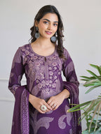Purple Floral Thread Work Kurta Set for Women - TLS