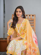 Yellow Floral Printed Motifs Kurta Set for Women - TLS