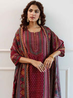Maroon Printed Woolen Kurta Set with Dupatta – The Layer Stories