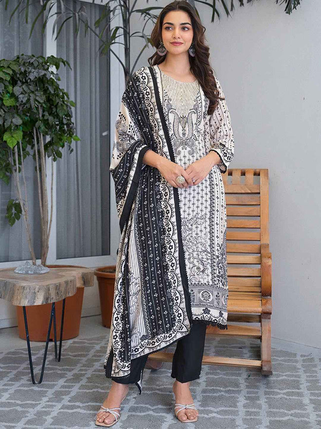 Black & White Embroidered  Kurta Set with Dupatta – The Layer Stories Hover Image