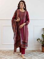 Maroon Printed Woolen Kurta Set with Dupatta – The Layer Stories